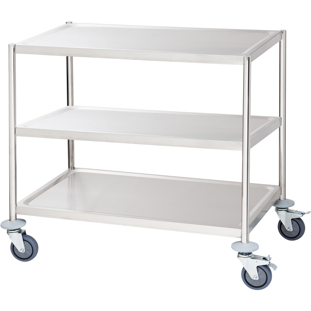 Wózek kelnerski ze stali nierdzewnej bez rączek, skręcany, 3-półkowy, płaski Numer – numer katalogowy Stalgast: 661050