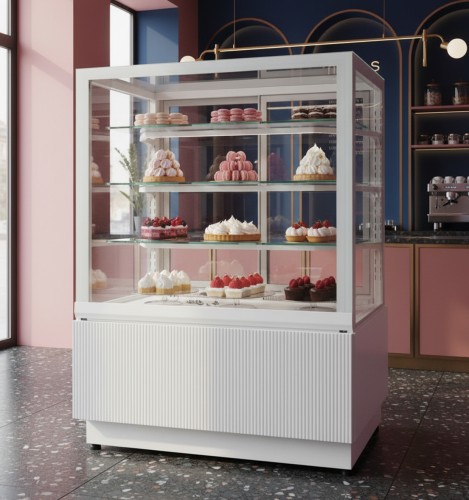 Witryna cukiernicza chłodnicza | Dolce Fresca 700 Bianco | 745x670x1285 mm | białe wnętrze – numer katalogowy RQ: Dolce Fresca 700 Bianco