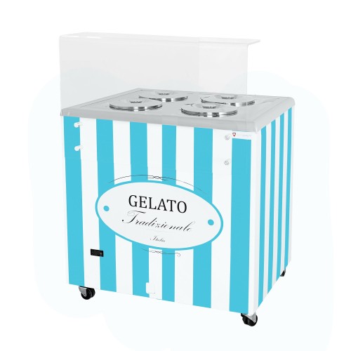 Dystrybutor do lodów | witryna do lodów | konserwator | retro | 4 tub | okrągłe kuwety | 843x670x895 mm | GELATO POZETTI 4 BLUE – numer katalogowy RQ: GELATO POZETTI 4 BLUE