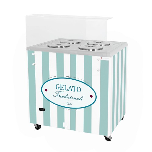 Dystrybutor do lodów | witryna do lodów | konserwator | retro | 4 tub | okrągłe kuwety | 843x670x895 mm | GELATO POZETTI 4 PASTEL BLUE – numer katalogowy RQ: GELATO POZETTI 4 PASTEL BLUE