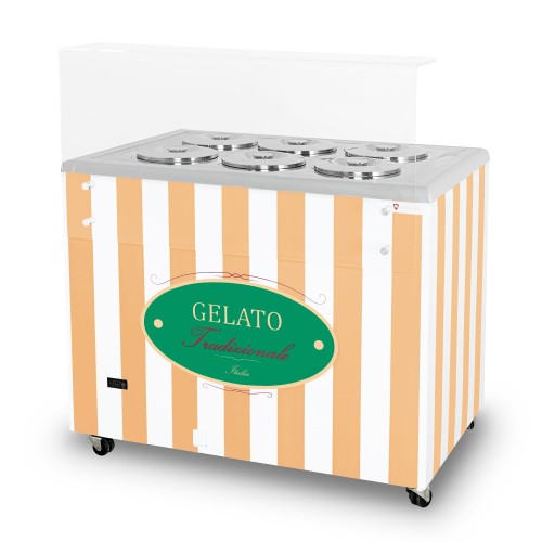 Dystrybutor do lodów | witryna do lodów | konserwator | retro | 6 tub | okrągłe kuwety | 1063x670x895 mm | GELATO POZETTI 6 BEIGE – numer katalogowy RQ: GELATO POZETTI 6 BEIGE