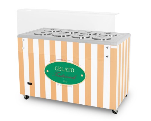 Dystrybutor do lodów | witryna do lodów | konserwator | retro | 8 tub | okrągłe kuwety | 1283x670x895 mm | GELATO POZETTI 8 BEIGE – numer katalogowy RQ: GELATO POZETTI 8 BEIGE